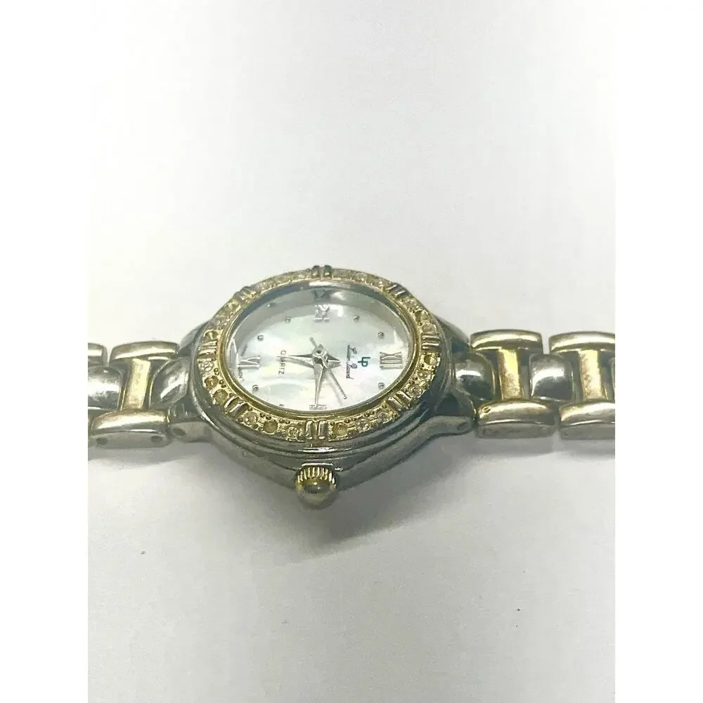 Lucien Piccard Ladies Quartz Watch MOP Dial Crystal Bezel Gold Tone Bracelet